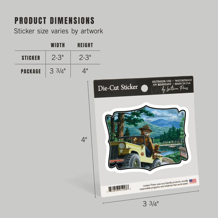 Smokey Bear, Leaving in SUV, Contour, Vintage Poster, Vinyl Sticker Sticker Lantern Press