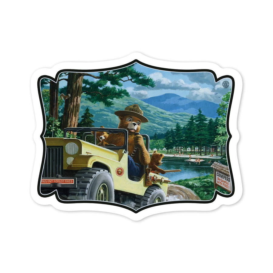 Smokey Bear, Leaving in SUV, Contour, Vintage Poster, Vinyl Sticker Sticker Lantern Press