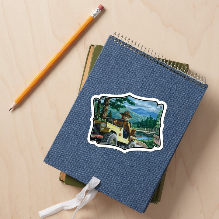 Smokey Bear, Leaving in SUV, Contour, Vintage Poster, Vinyl Sticker Sticker Lantern Press