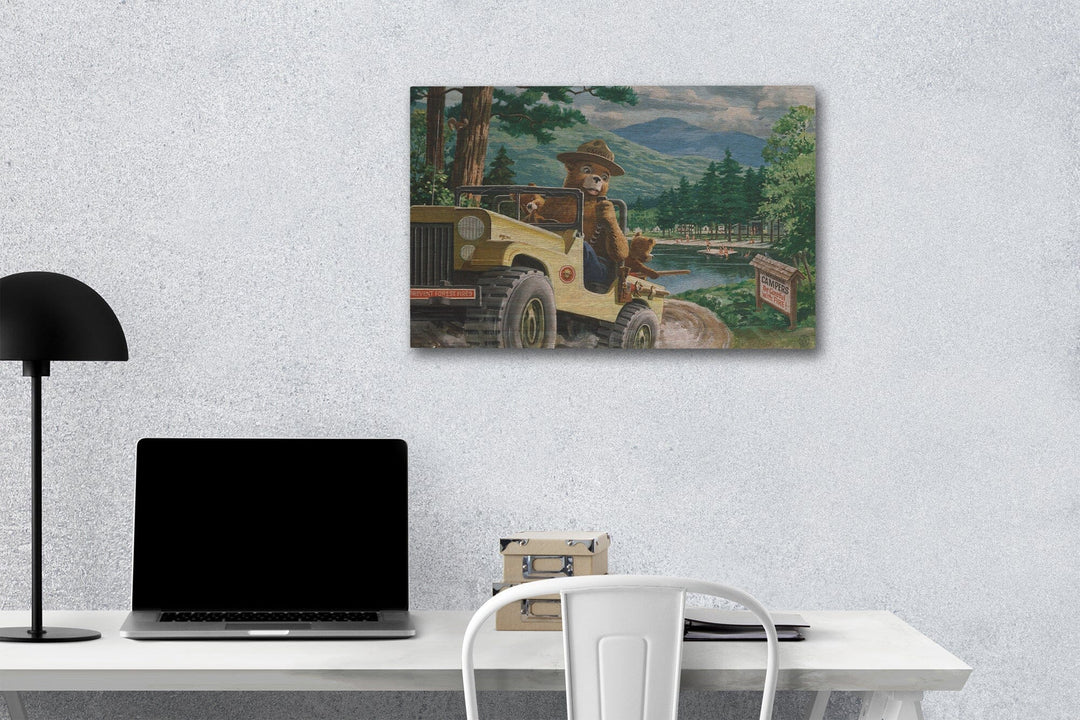 Smokey Bear, Leaving in SUV, Vintage Poster, Wood Signs and Postcards Wood Lantern Press 12 x 18 Wood Gallery Print