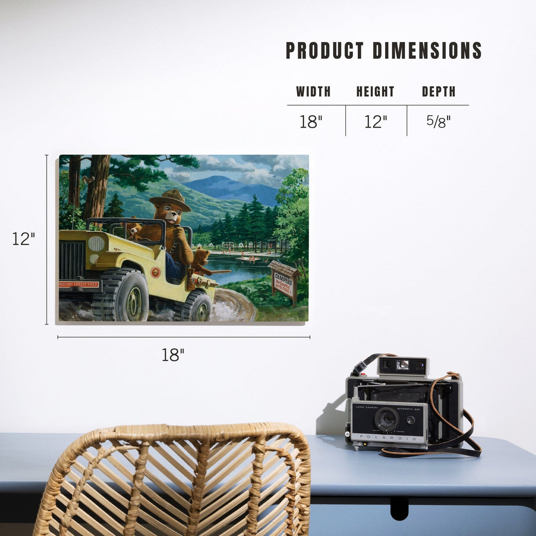 Smokey Bear, Leaving in SUV, Vintage Poster, Wood Signs and Postcards Wood Lantern Press