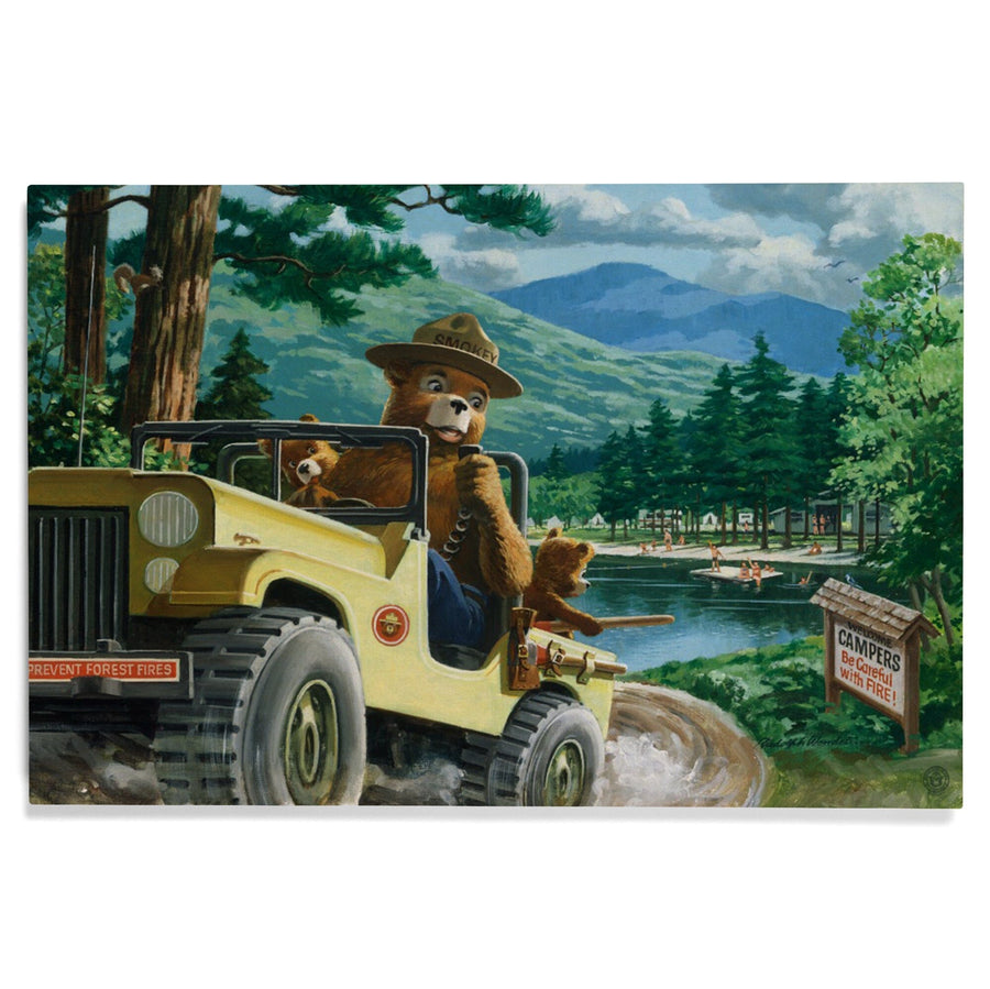 Smokey Bear, Leaving in SUV, Vintage Poster, Wood Signs and Postcards Wood Lantern Press