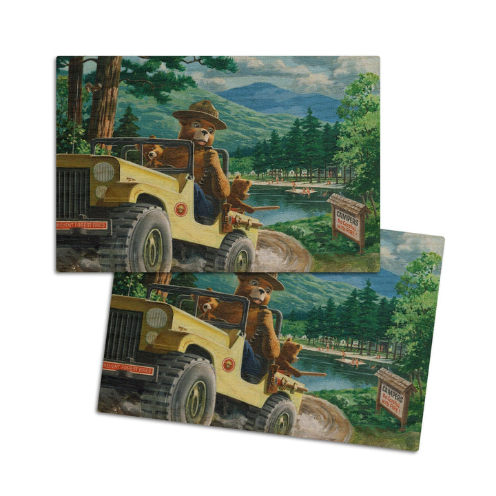 Smokey Bear, Leaving in SUV, Vintage Poster, Wood Signs and Postcards Wood Lantern Press 4x6 Wood Postcard Set
