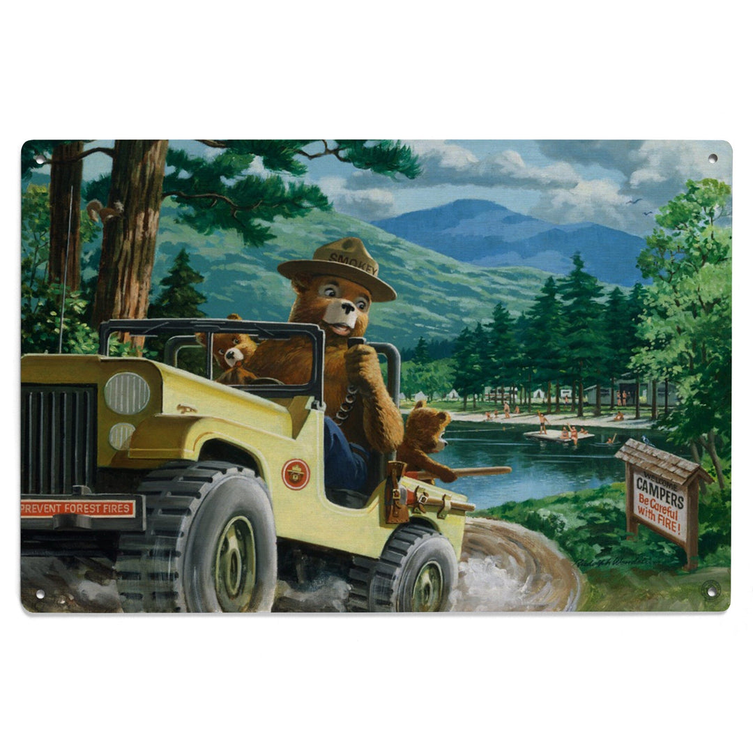Smokey Bear, Leaving in SUV, Vintage Poster, Wood Signs and Postcards Wood Lantern Press
