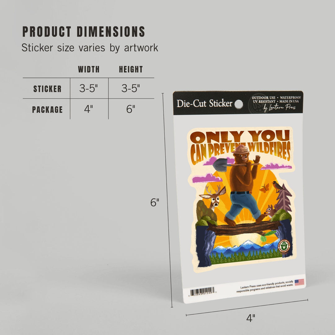 Smokey Bear on Log Bridge, Only You, Mid-Century Inspired, Contour, Lantern Press Artwork, Vinyl Sticker Sticker Lantern Press