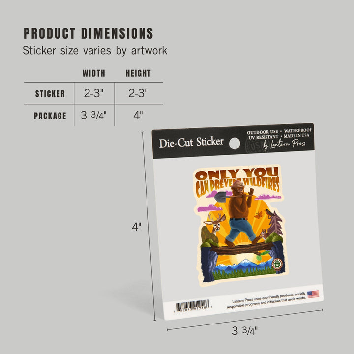 Smokey Bear on Log Bridge, Only You, Mid-Century Inspired, Contour, Lantern Press Artwork, Vinyl Sticker Sticker Lantern Press