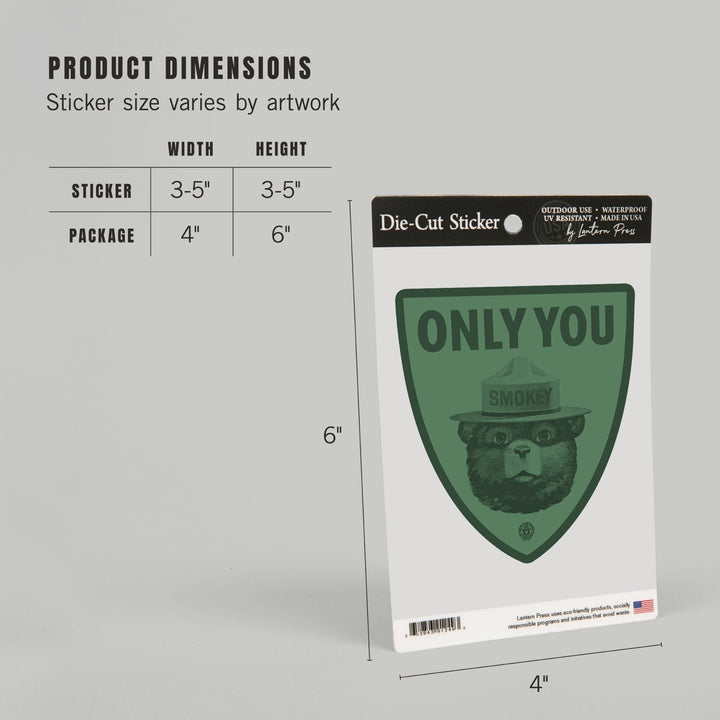Smokey Bear, Only You, Duotone, Contour, Lantern Press Artwork, Vinyl Sticker Sticker Lantern Press