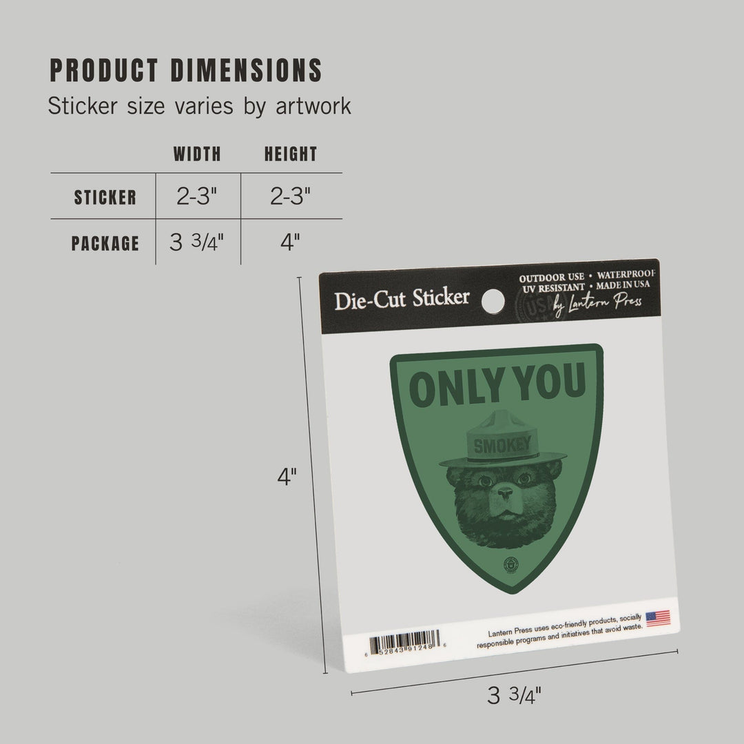 Smokey Bear, Only You, Duotone, Contour, Lantern Press Artwork, Vinyl Sticker Sticker Lantern Press