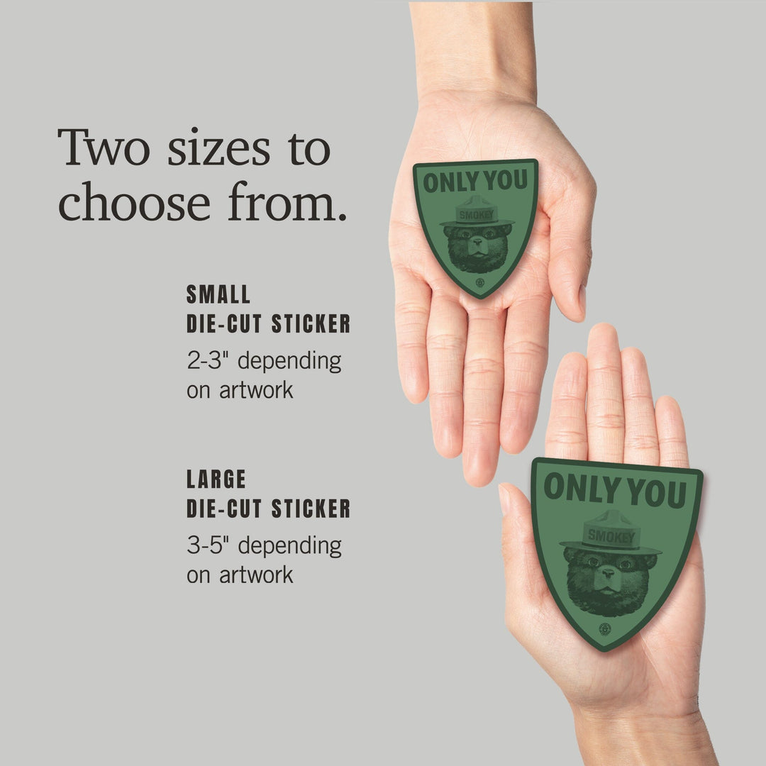 Smokey Bear, Only You, Duotone, Contour, Lantern Press Artwork, Vinyl Sticker Sticker Lantern Press