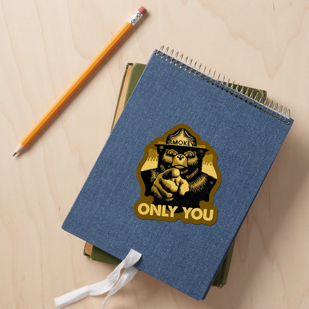 Smokey Bear, Only You, Halftone Yellow, Contour, Vinyl Sticker Sticker Lantern Press