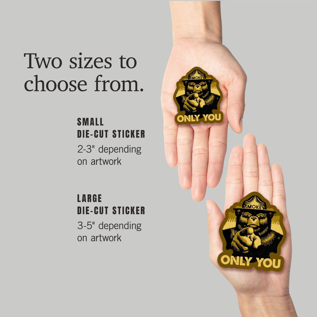Smokey Bear, Only You, Halftone Yellow, Contour, Vinyl Sticker Sticker Lantern Press