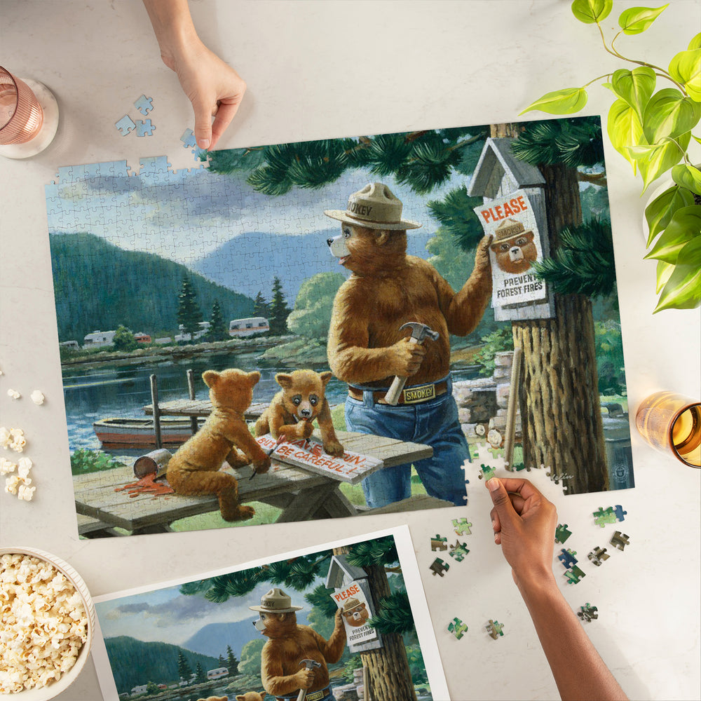 Smokey Bear, Posting Signs, Vintage Poster, Jigsaw Puzzle Puzzle Lantern Press