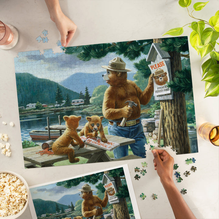 Smokey Bear, Posting Signs, Vintage Poster, Jigsaw Puzzle Puzzle Lantern Press