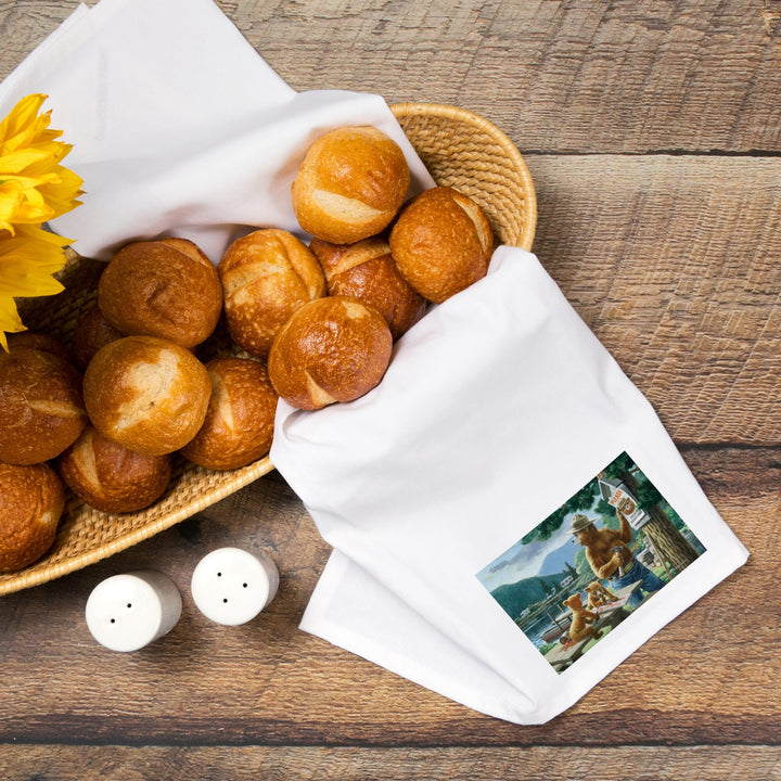 Smokey Bear, Posting Signs, Vintage Poster, Organic Cotton Kitchen Tea Towels Kitchen Lantern Press