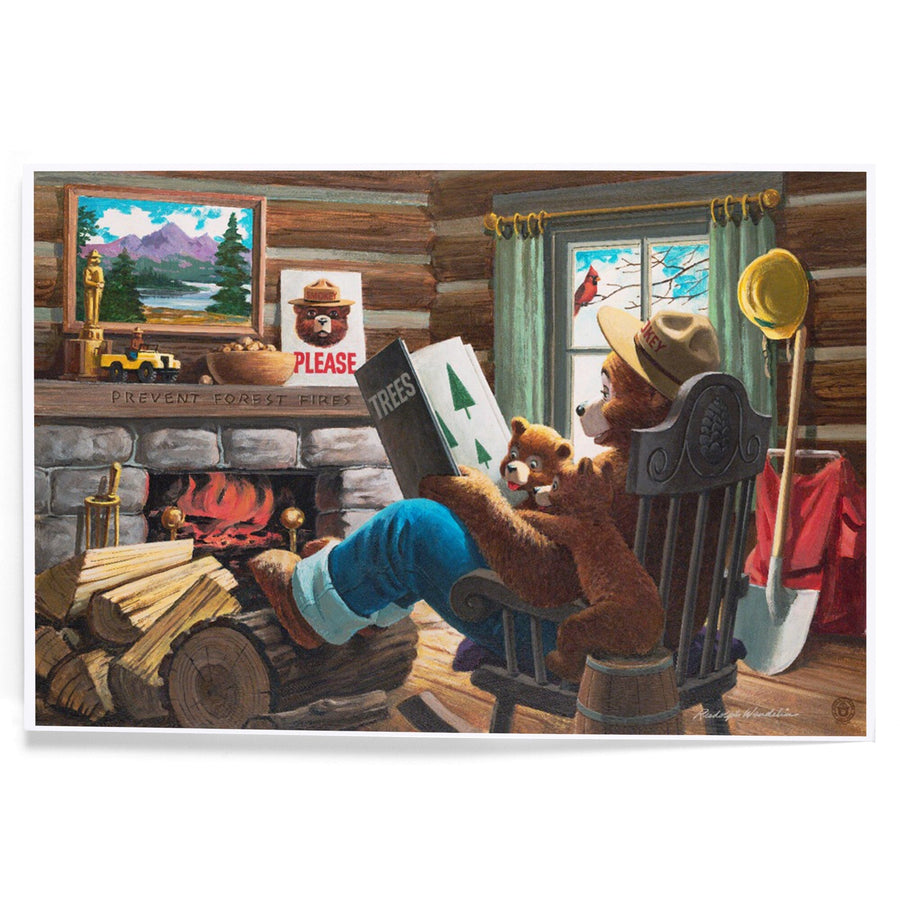 Smokey Bear, Reading Book to Cubs, Officially Licensed Vintage Poster, Art & Giclee Prints Art Lantern Press