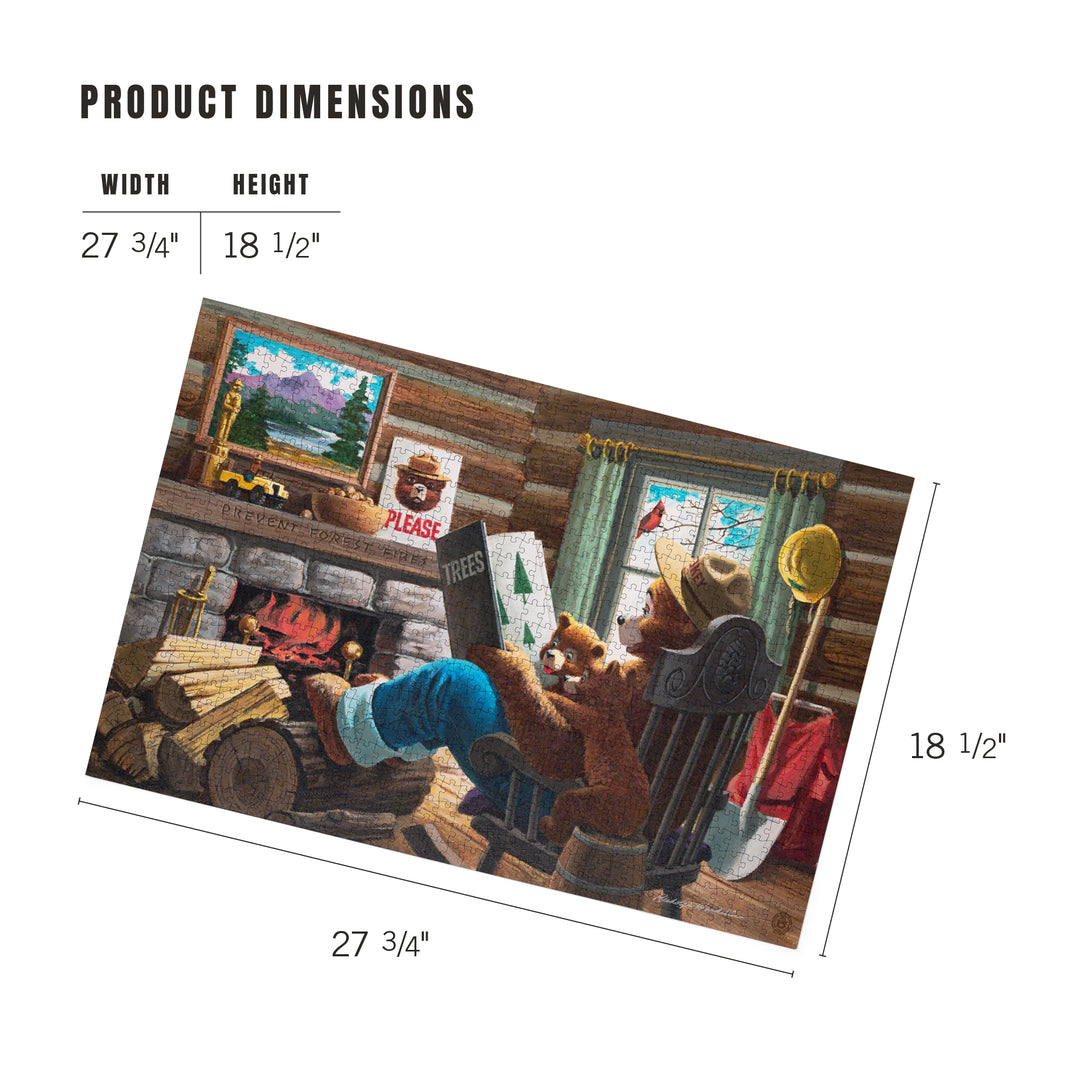 Smokey Bear, Reading Book to Cubs, Officially Licensed Vintage Poster, Jigsaw Puzzle Puzzle Lantern Press