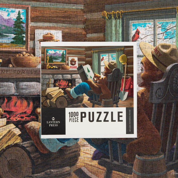 Smokey Bear, Reading Book to Cubs, Officially Licensed Vintage Poster, Jigsaw Puzzle Puzzle Lantern Press