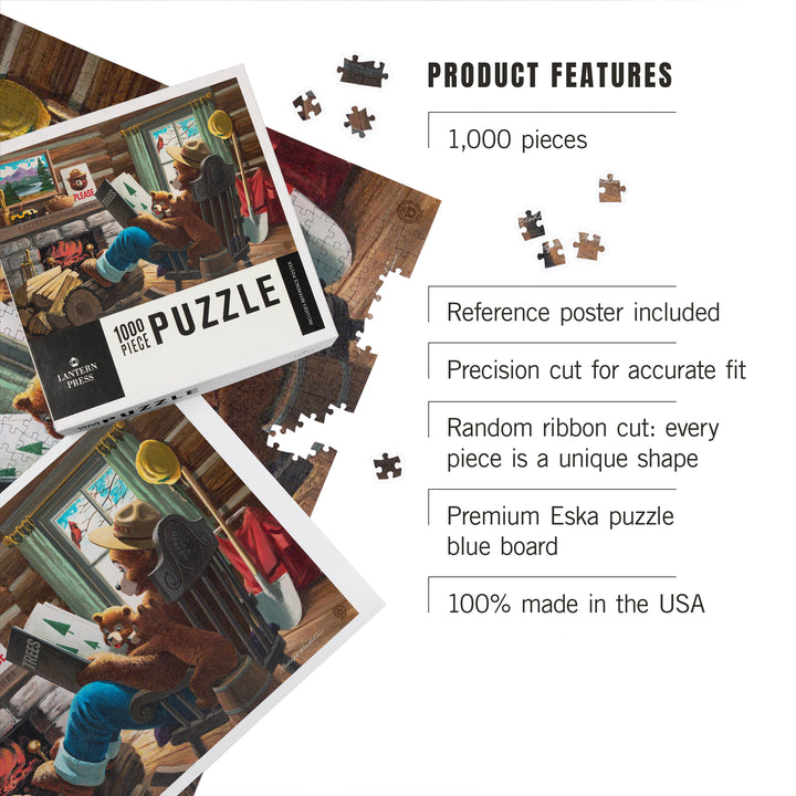 Smokey Bear, Reading Book to Cubs, Officially Licensed Vintage Poster, Jigsaw Puzzle Puzzle Lantern Press