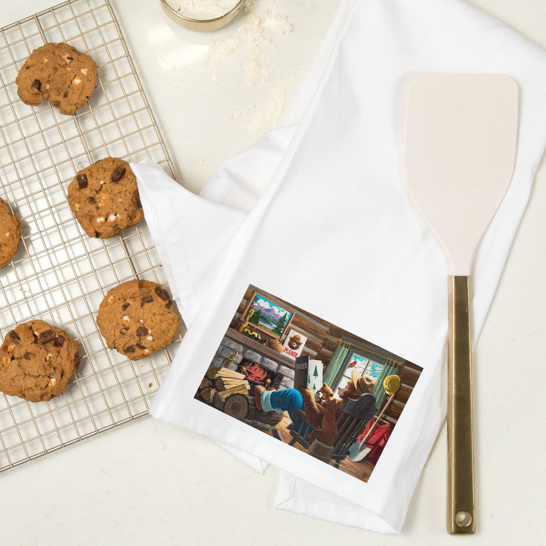 Smokey Bear, Reading Book to Cubs, Officially Licensed Vintage Poster, Organic Cotton Kitchen Tea Towels Kitchen Lantern Press