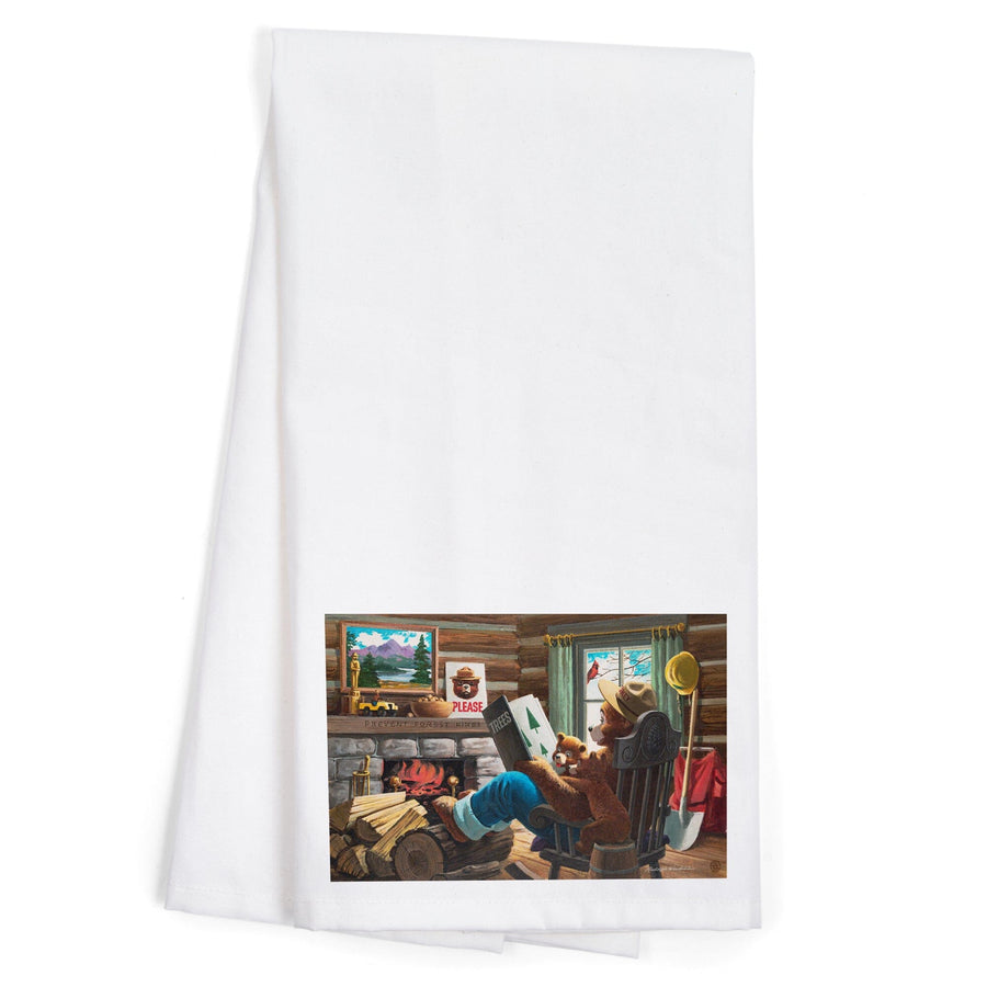 Smokey Bear, Reading Book to Cubs, Officially Licensed Vintage Poster, Organic Cotton Kitchen Tea Towels Kitchen Lantern Press