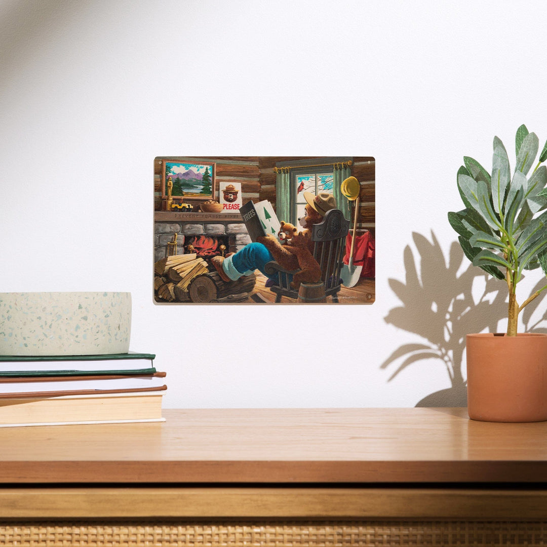 Smokey Bear, Reading Book to Cubs, Vintage Poster, Wood Signs and Postcards Wood Lantern Press
