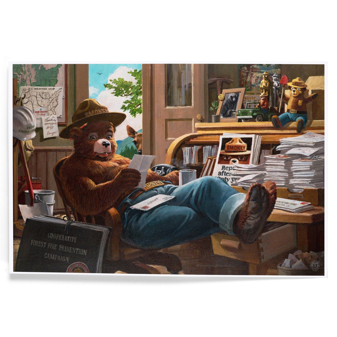 Smokey Bear, Reading Mail, Officially Licensed Vintage Poster, Art & Giclee Prints Art Lantern Press