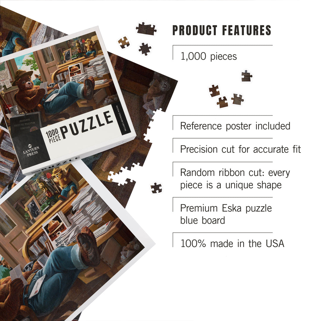 Smokey Bear, Reading Mail, Officially Licensed Vintage Poster, Jigsaw Puzzle Puzzle Lantern Press