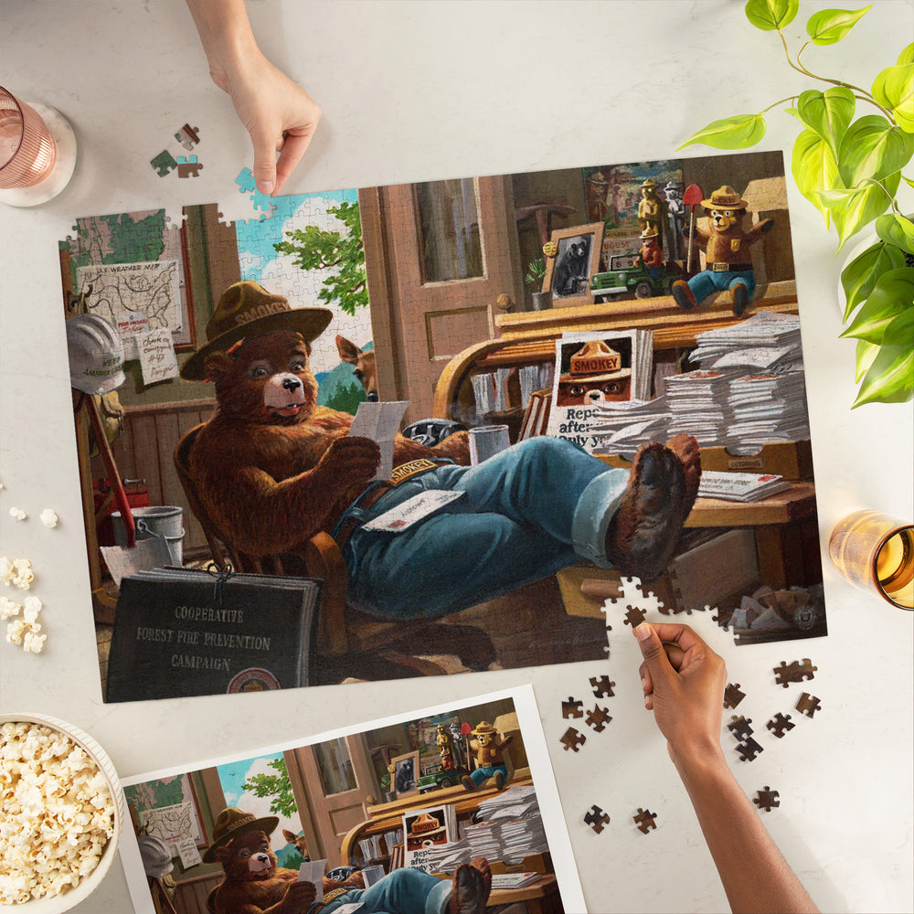 Smokey Bear, Reading Mail, Officially Licensed Vintage Poster, Jigsaw Puzzle Puzzle Lantern Press
