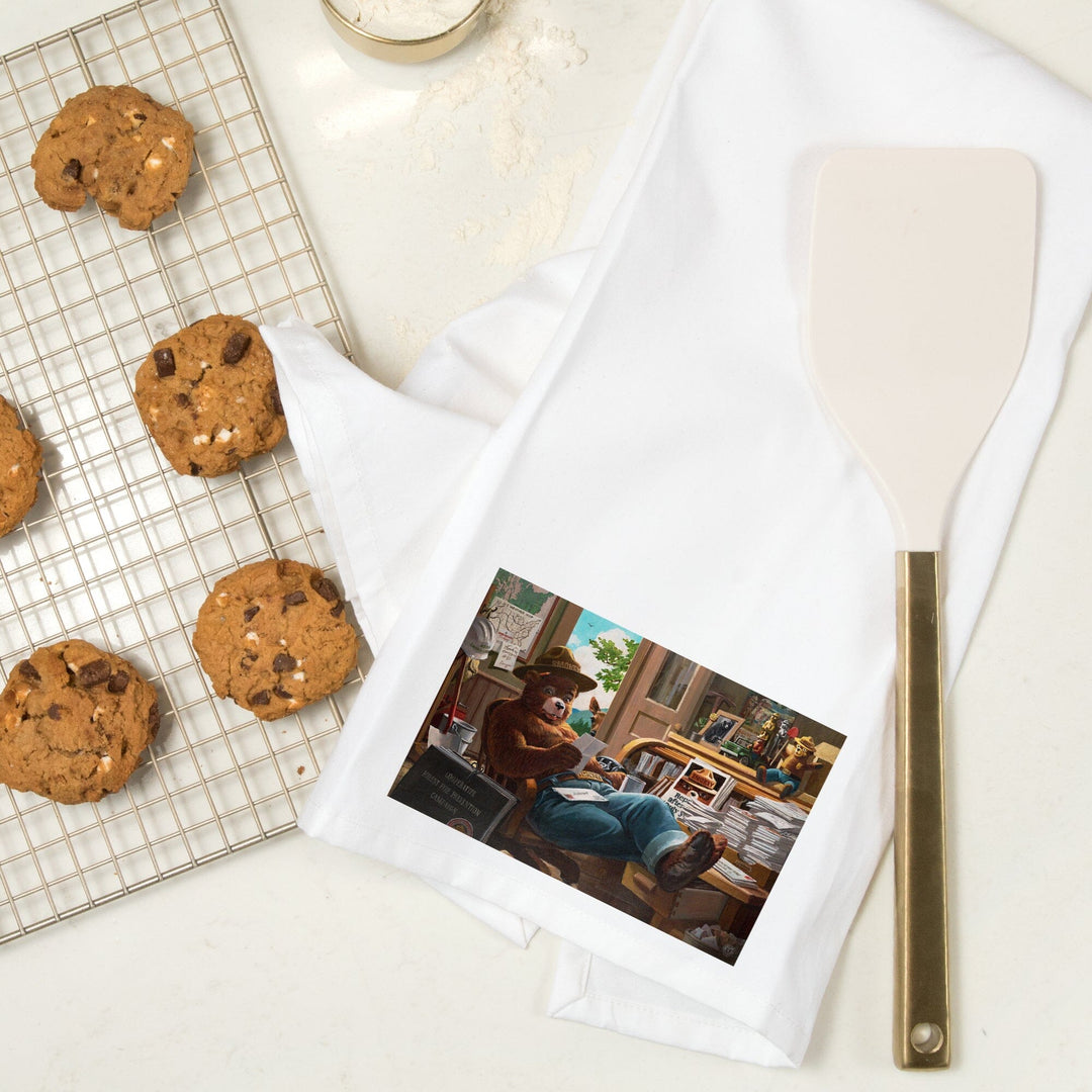 Smokey Bear, Reading Mail, Officially Licensed Vintage Poster, Organic Cotton Kitchen Tea Towels Kitchen Lantern Press