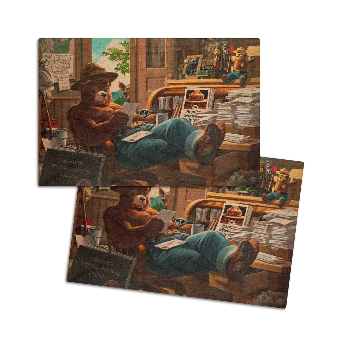 Smokey Bear, Reading Mail, Vintage Poster, Wood Signs and Postcards Wood Lantern Press 4x6 Wood Postcard Set