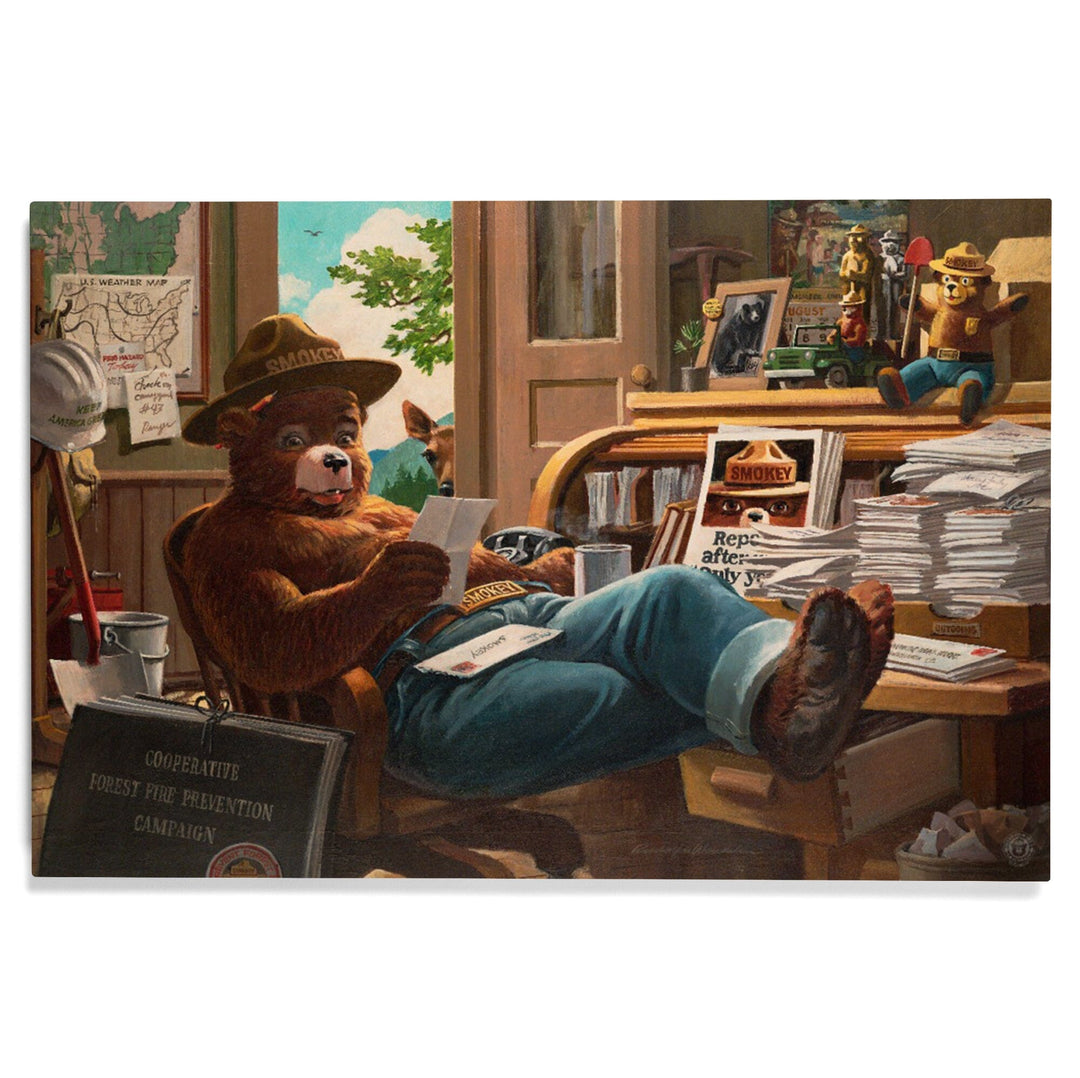 Smokey Bear, Reading Mail, Vintage Poster, Wood Signs and Postcards Wood Lantern Press