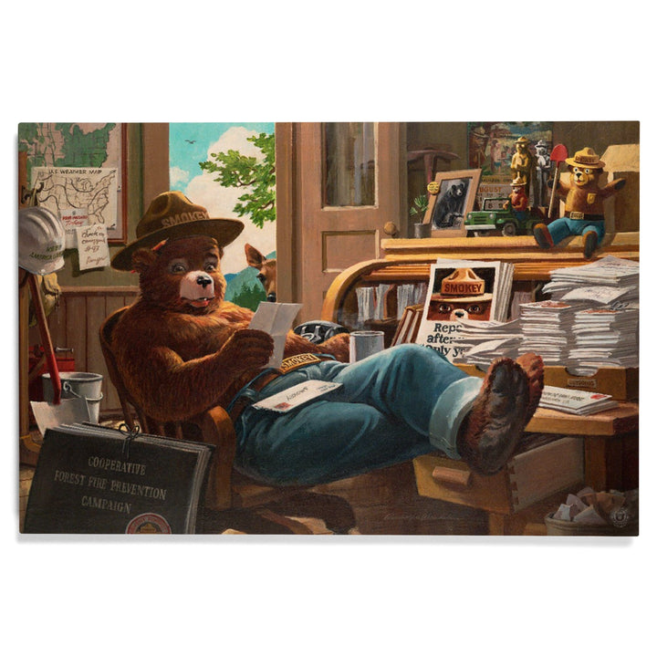 Smokey Bear, Reading Mail, Vintage Poster, Wood Signs and Postcards Wood Lantern Press