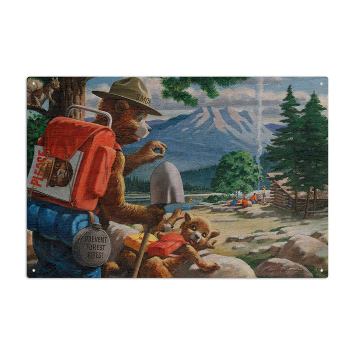 Smokey Bear, Spying on Campers, Vintage Poster, Wood Signs and Postcards Wood Lantern Press 10 x 15 Wood Sign
