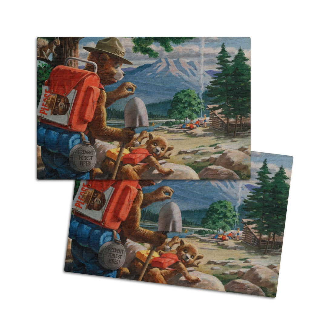 Smokey Bear, Spying on Campers, Vintage Poster, Wood Signs and Postcards Wood Lantern Press 4x6 Wood Postcard Set