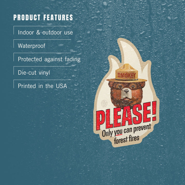 Smokey the Bear, Please, Contour, Vintage Poster, Vinyl Sticker Sticker Lantern Press