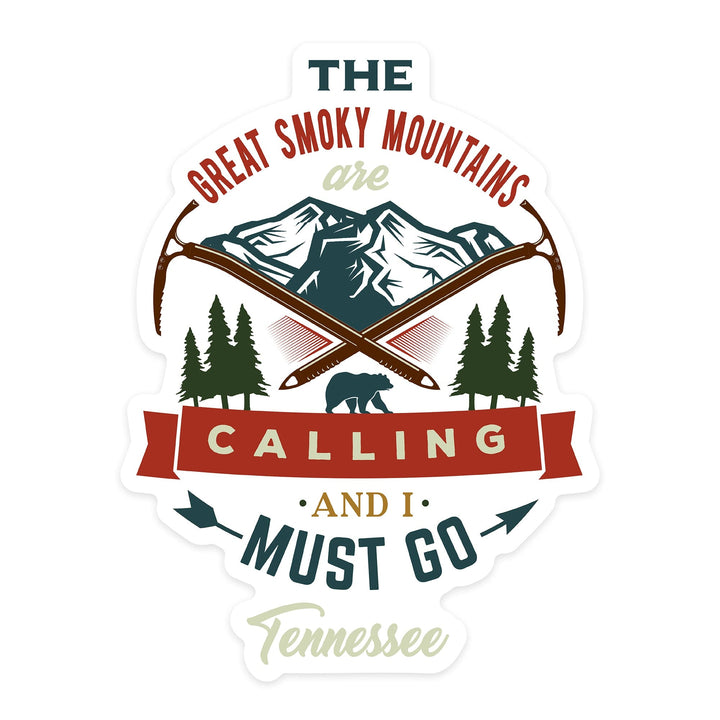 Smoky Mountains, Tennessee, The Mountains are Calling, Bear & Mountains, Contour, Lantern Press Artwork, Vinyl Sticker Sticker Lantern Press