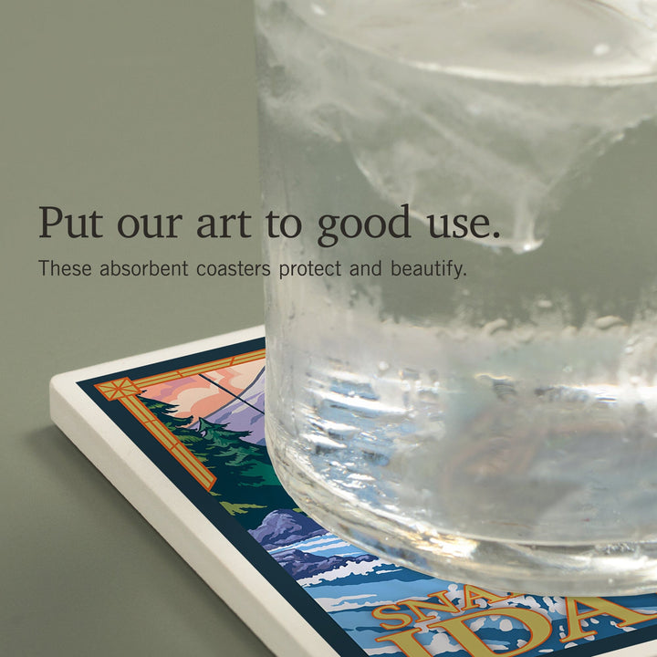 Snake River, Idaho, Fly Fishing Scene, Coasters Coasters Lantern Press