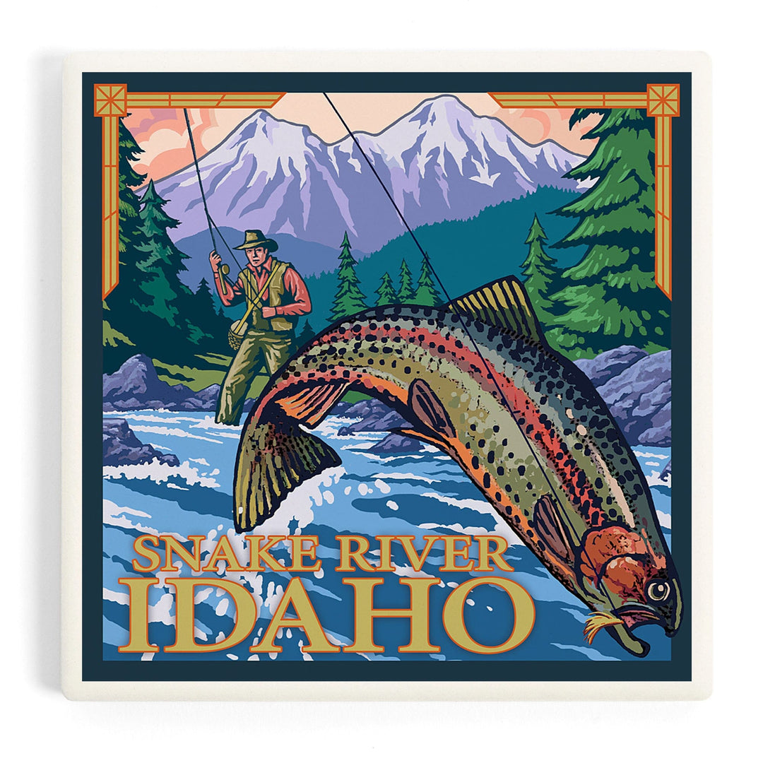 Snake River, Idaho, Fly Fishing Scene, Coasters Coasters Lantern Press