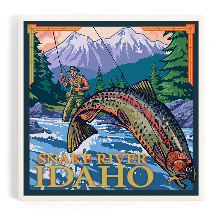 Snake River, Idaho, Fly Fishing Scene, Coasters Coasters Lantern Press
