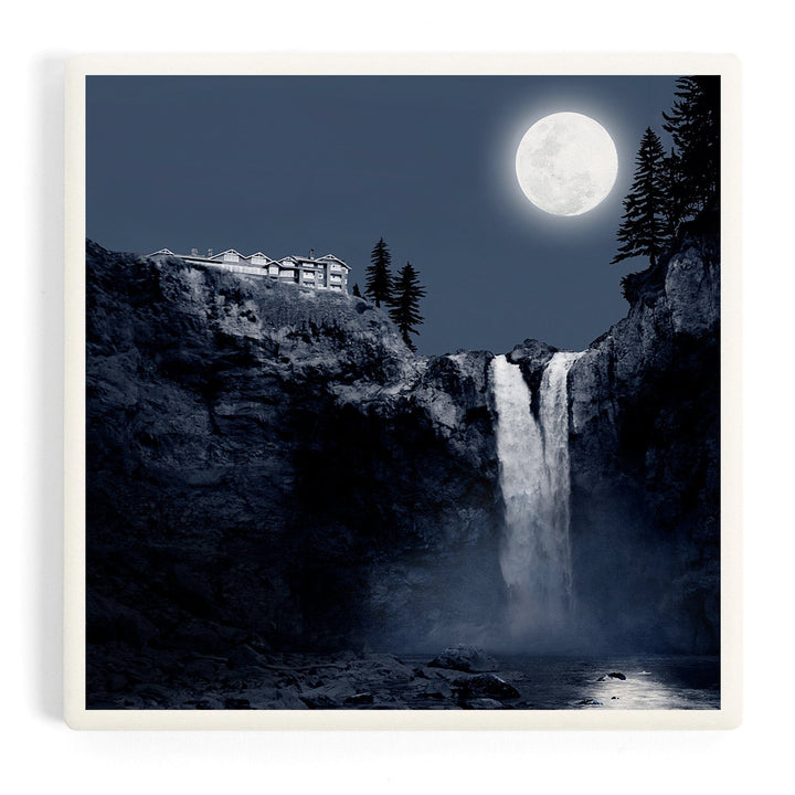 Snoqualmie Falls, Washington, Falls at Night (blue), Coasters Coasters Lantern Press Coaster