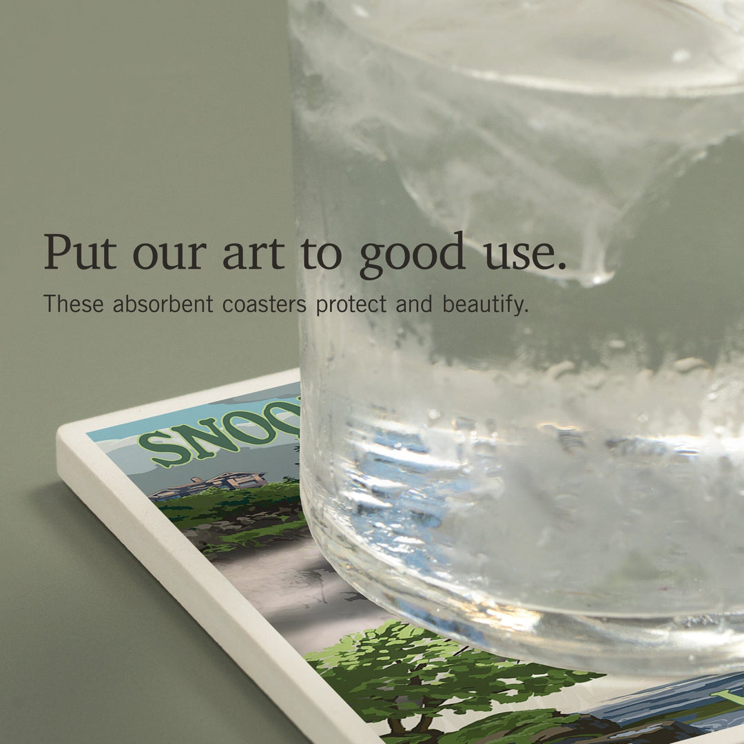 Snoqualmie Falls, Washington, Summer Scene, Coasters Coasters Lantern Press