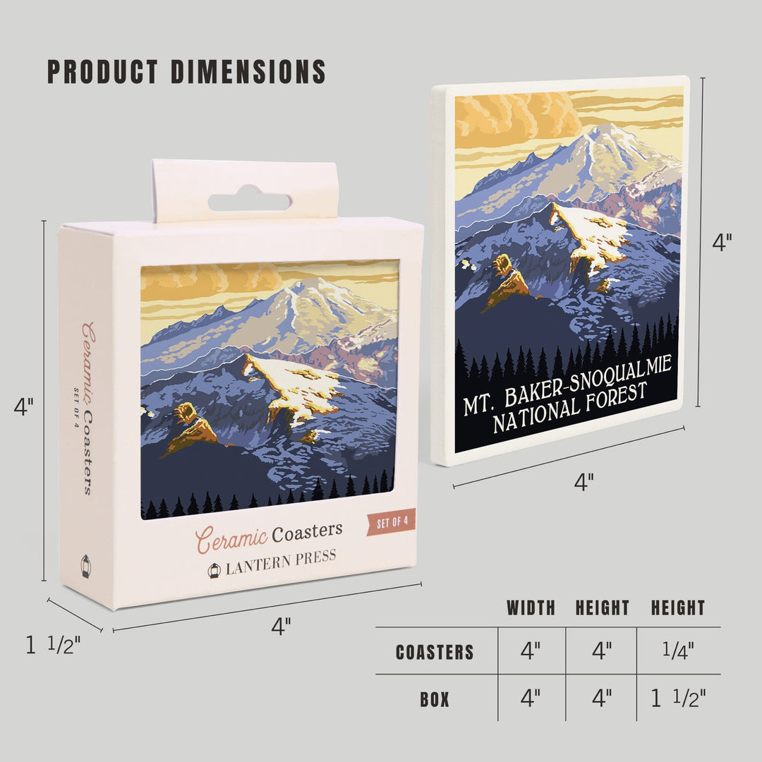 Snoqualmie National Forest, Washington, Mt. Baker, Coasters Coasters Lantern Press