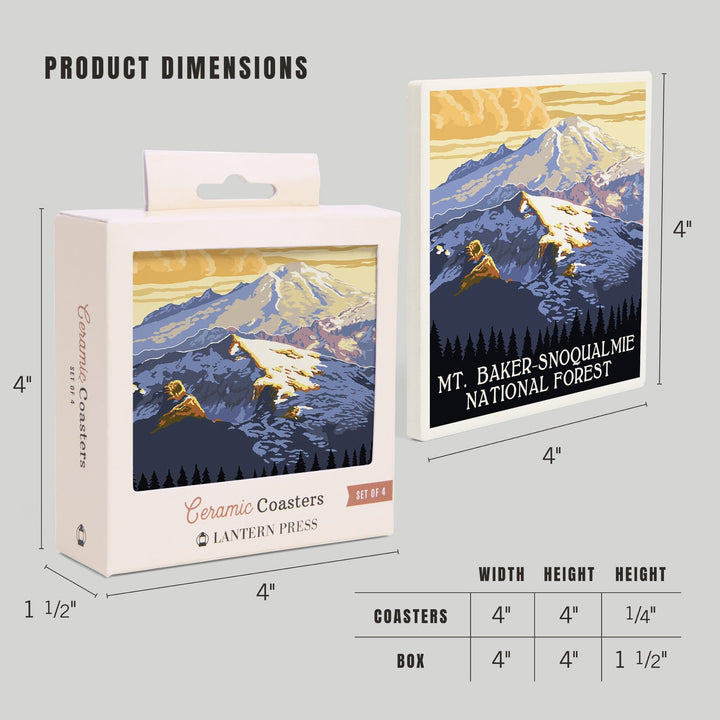 Snoqualmie National Forest, Washington, Mt. Baker, Coasters Coasters Lantern Press