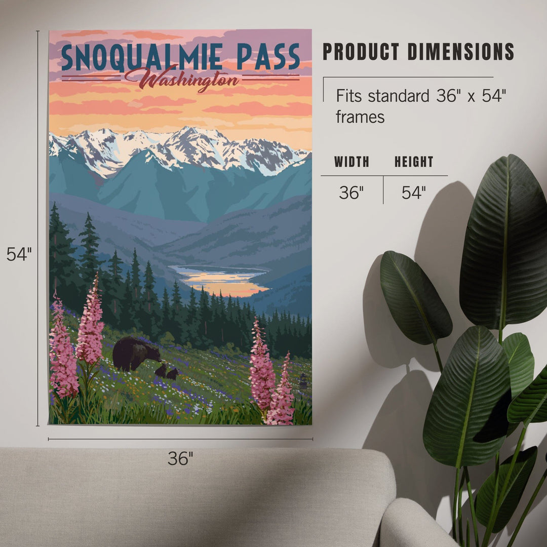 Snoqualmie Pass, Washington, Bear and Spring Flowers, Art & Giclee Prints Art Lantern Press