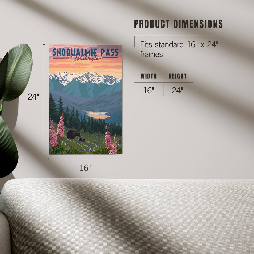 Snoqualmie Pass, Washington, Bear and Spring Flowers, Art & Giclee Prints Art Lantern Press