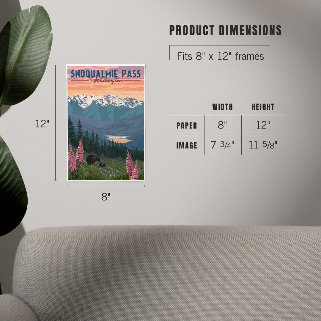 Snoqualmie Pass, Washington, Bear and Spring Flowers, Art & Giclee Prints Art Lantern Press