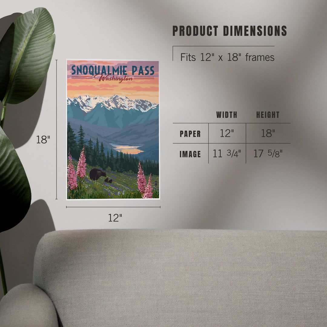 Snoqualmie Pass, Washington, Bear and Spring Flowers, Art & Giclee Prints Art Lantern Press