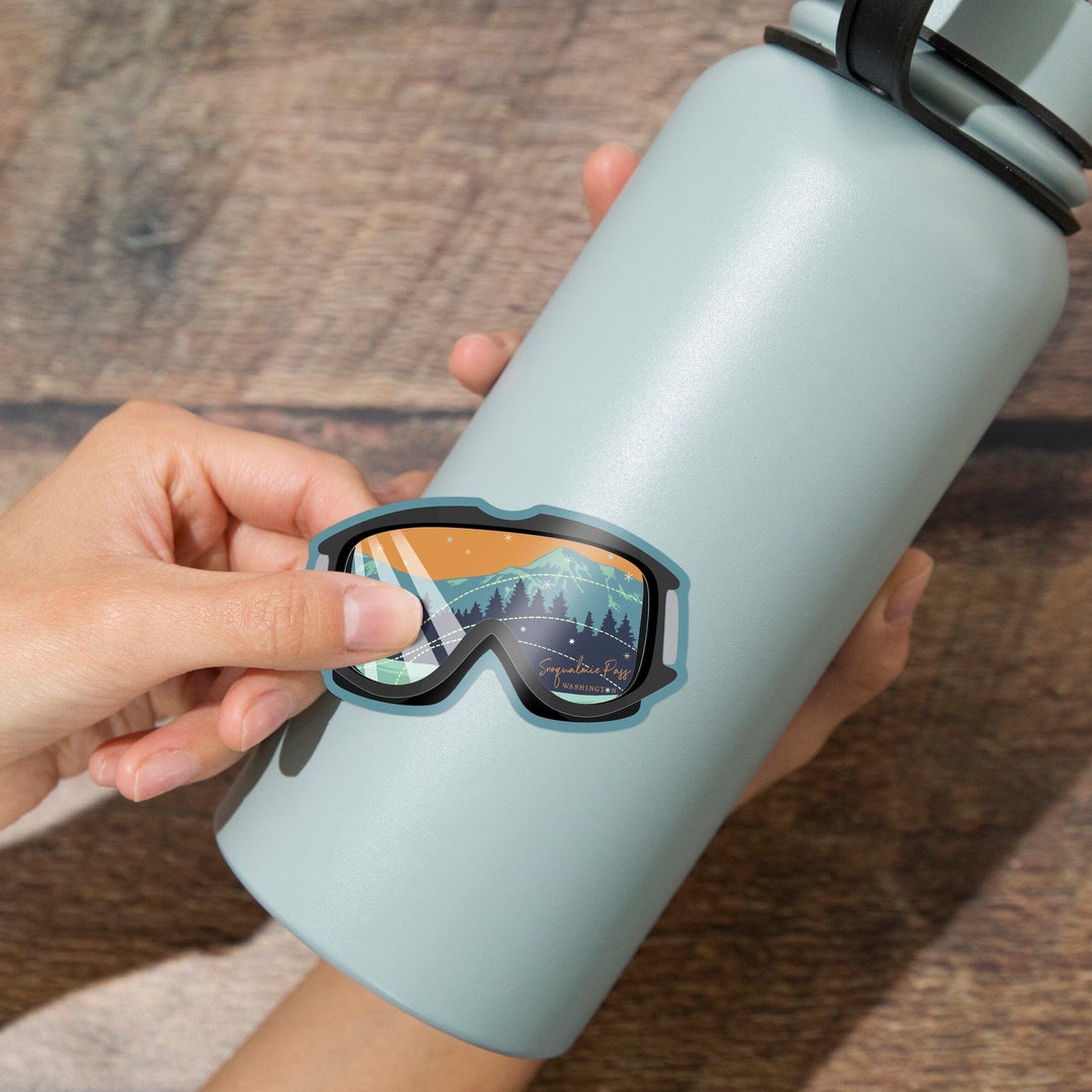 Snoqualmie Pass, Washington, Ski Goggles, Contour, Vinyl Sticker Sticker Lantern Press