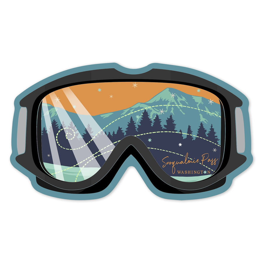 Snoqualmie Pass, Washington, Ski Goggles, Contour, Vinyl Sticker Sticker Lantern Press