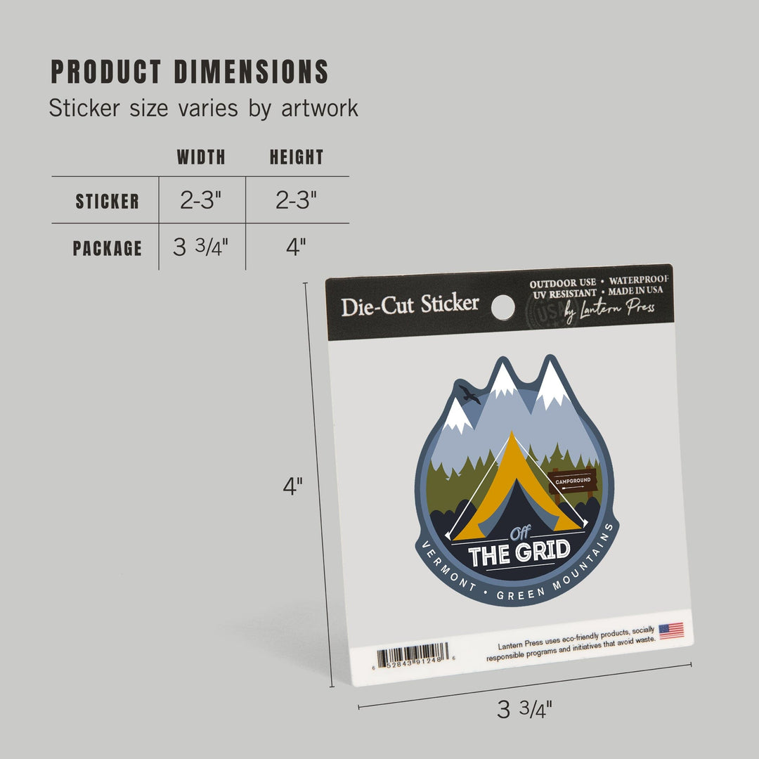 Snow Mountain, Vermont, Discover, Off the Grid, Tent, Contour, Vinyl Sticker Sticker Lantern Press